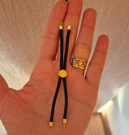 Pulsera cordón conectora negra - pasador árbol de la vida