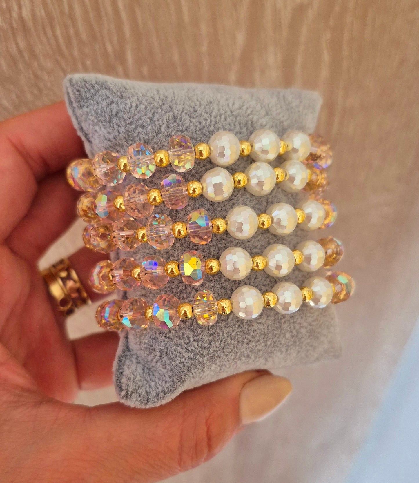 Pulsera Aurora Perlada Rosada