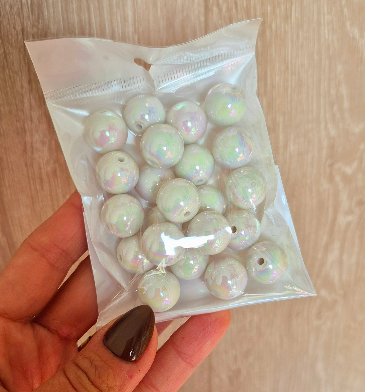 Bolas chicle holográfica 16 mm, blanca - (22 unidades)
