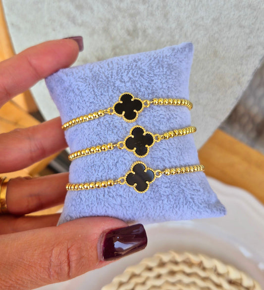 Pulsera trébol de piedra Onix