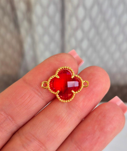 Trébol cristal conector rojo