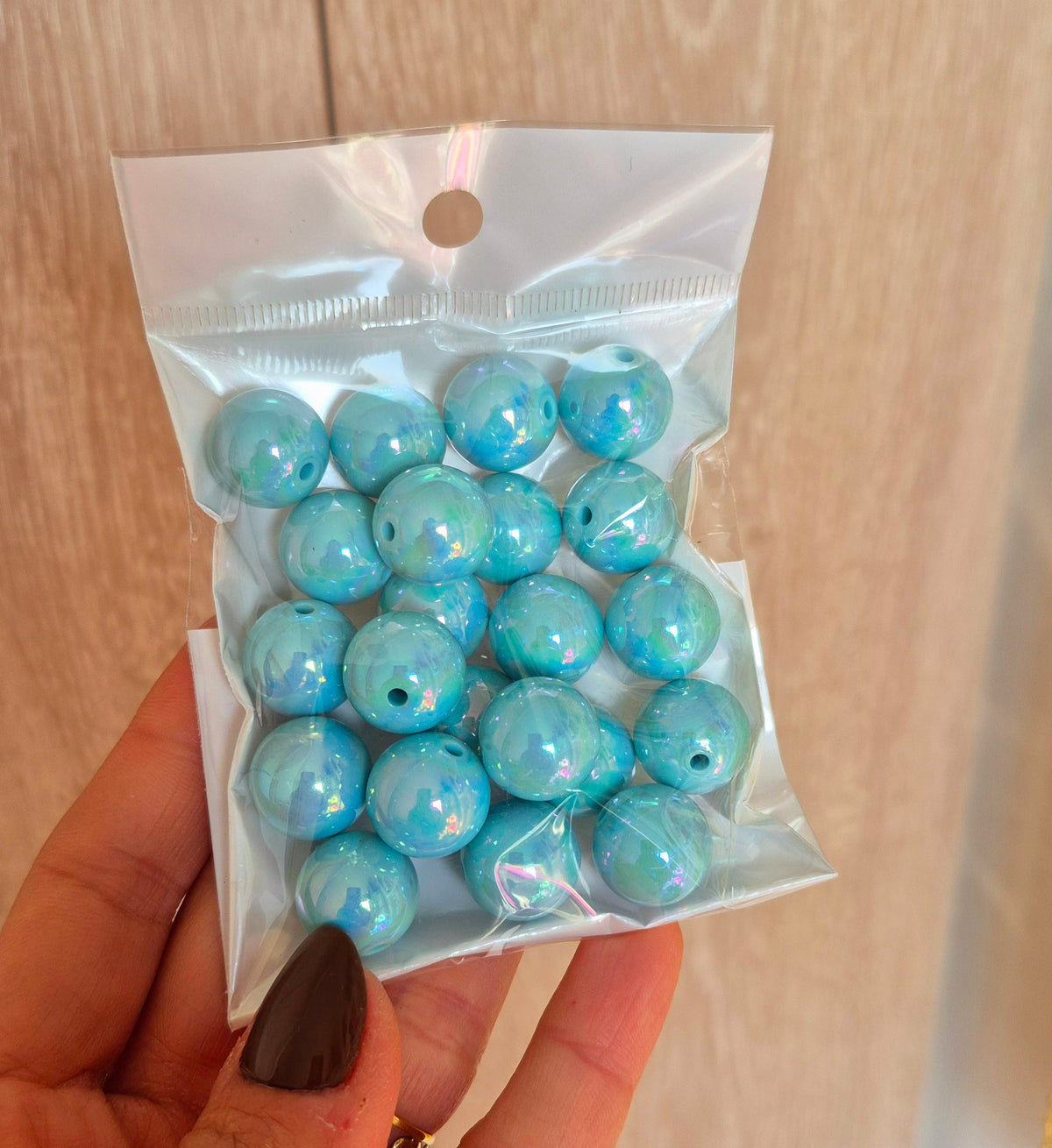 Bolas chicle holográficas 16mm turquesa - (22 unidades)