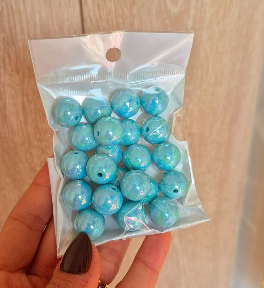 Bolas chicle holográficas 16mm turquesa - (22 unidades)
