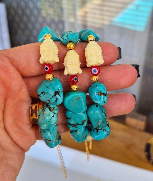 Pulsera Turquesa, Buda y ojito protector