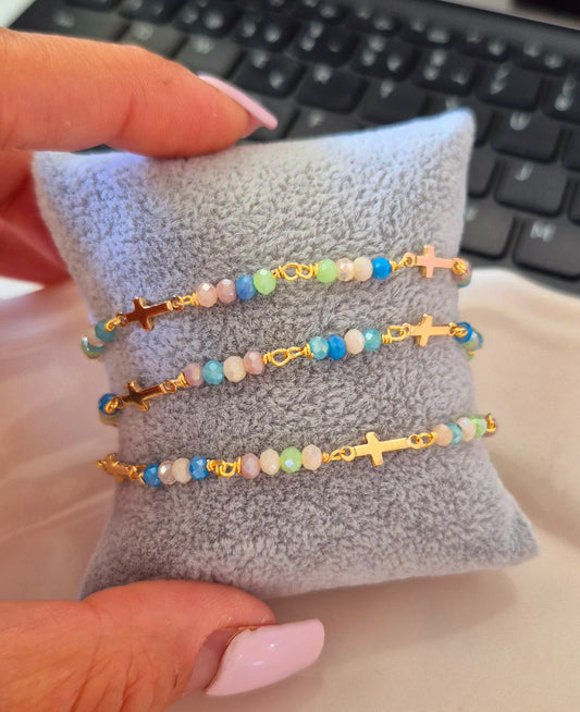 Pulsera cristales y cruces