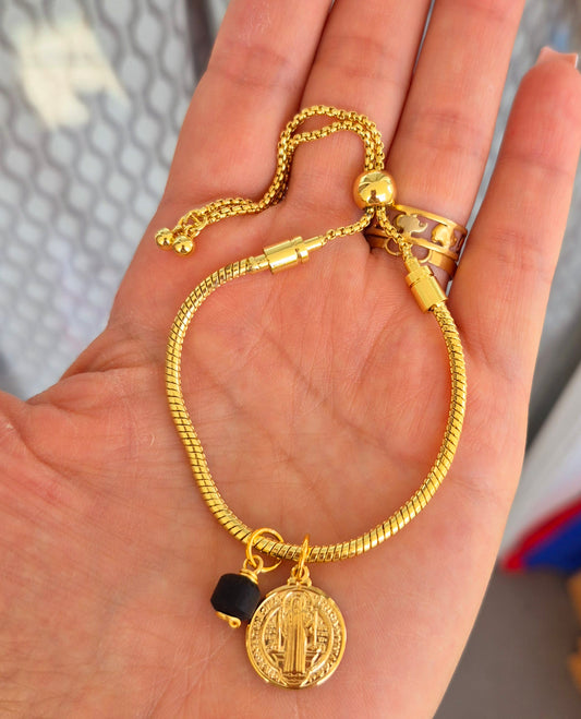 Pulsera Pandora Ajustable, San Benito y azabache