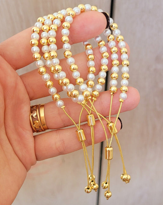 Pulsera perla y balines ajustable