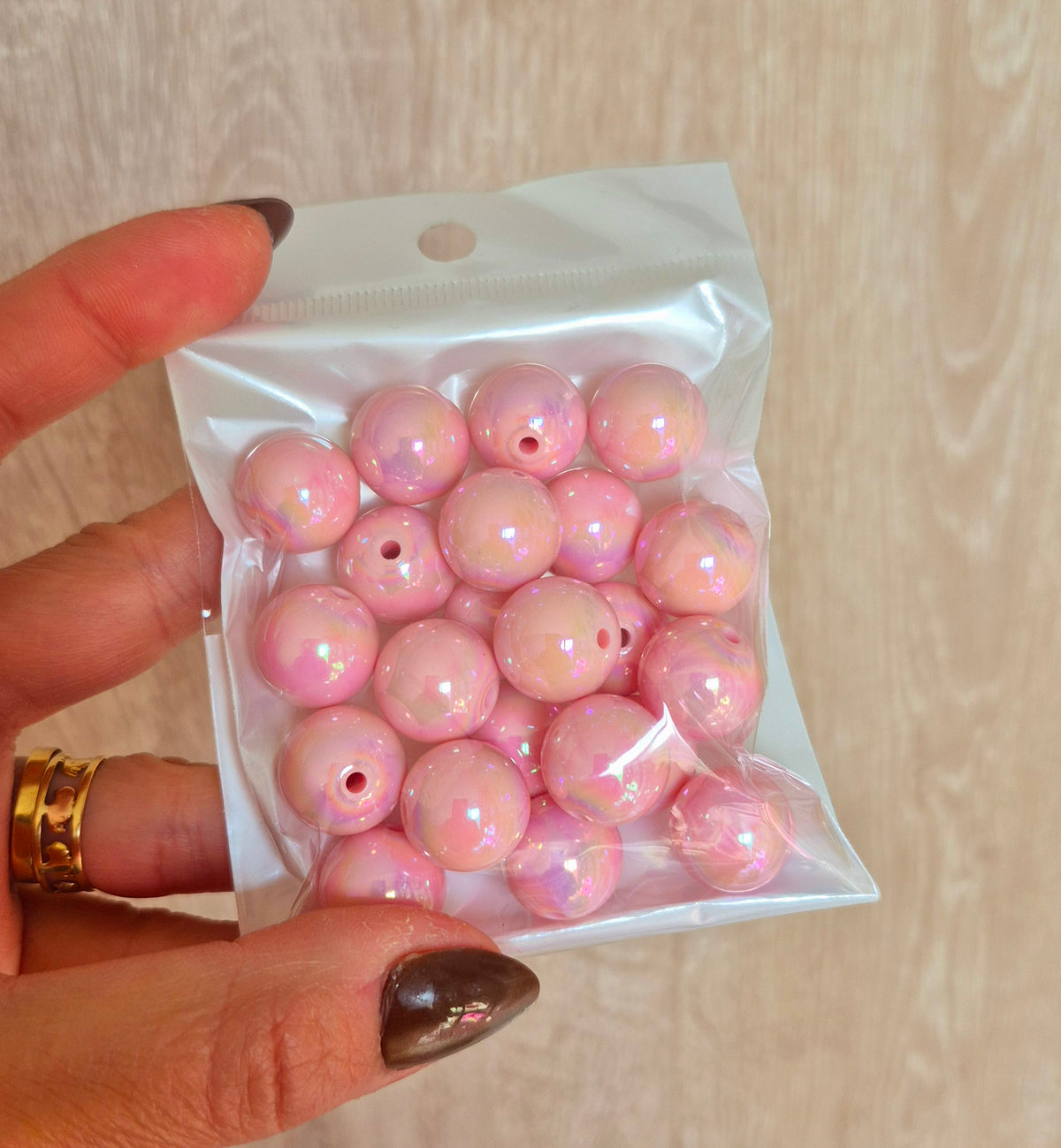 Bolas chicle holográficas 16mm Rosadas- (22 unidades)