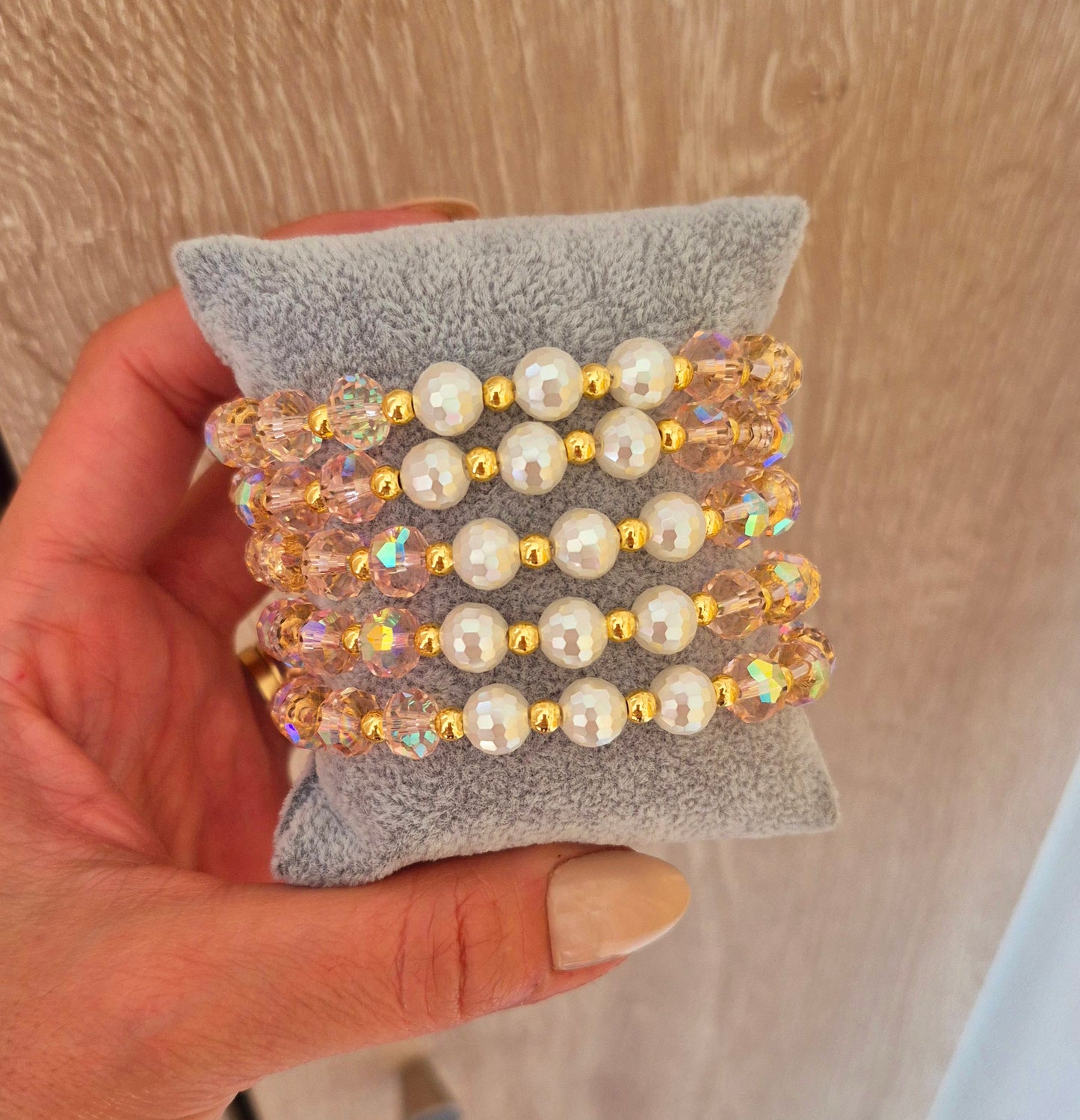 Pulsera Aurora Perlada Rosada